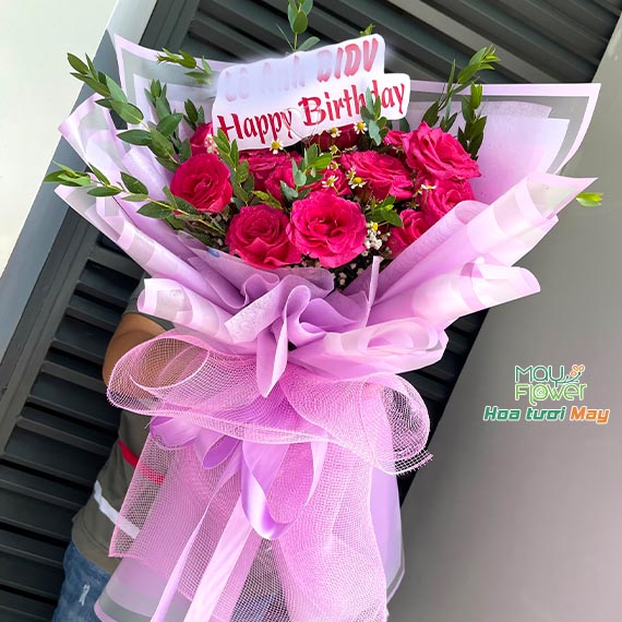 Bó hoa chúc mừng sinh nhật màu hồng thắm tại Long Thành, Nhơn Trạch